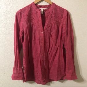 Pilcro Anthropologie The Victoria Shimmer Striped Blouse in Pink - Size 6